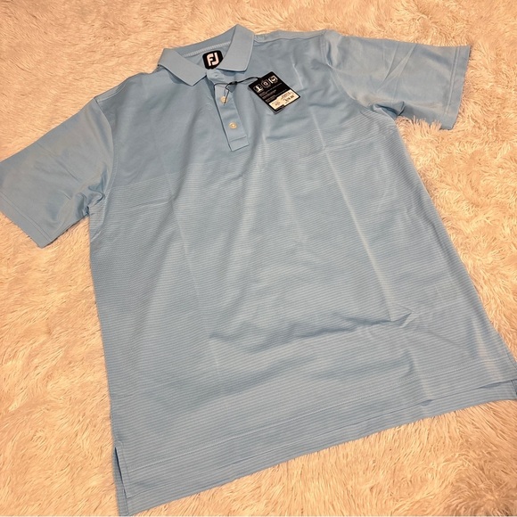 Men's FootJoy Dri Release light blue striped Golf Polo Medium NWT - Picture 2 of 13